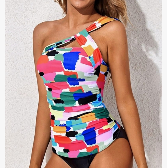 Tempt Me One Piece Tankini Bathing Suits for Women One Shoulder Swim Top. 18W - Picture 7 of 11